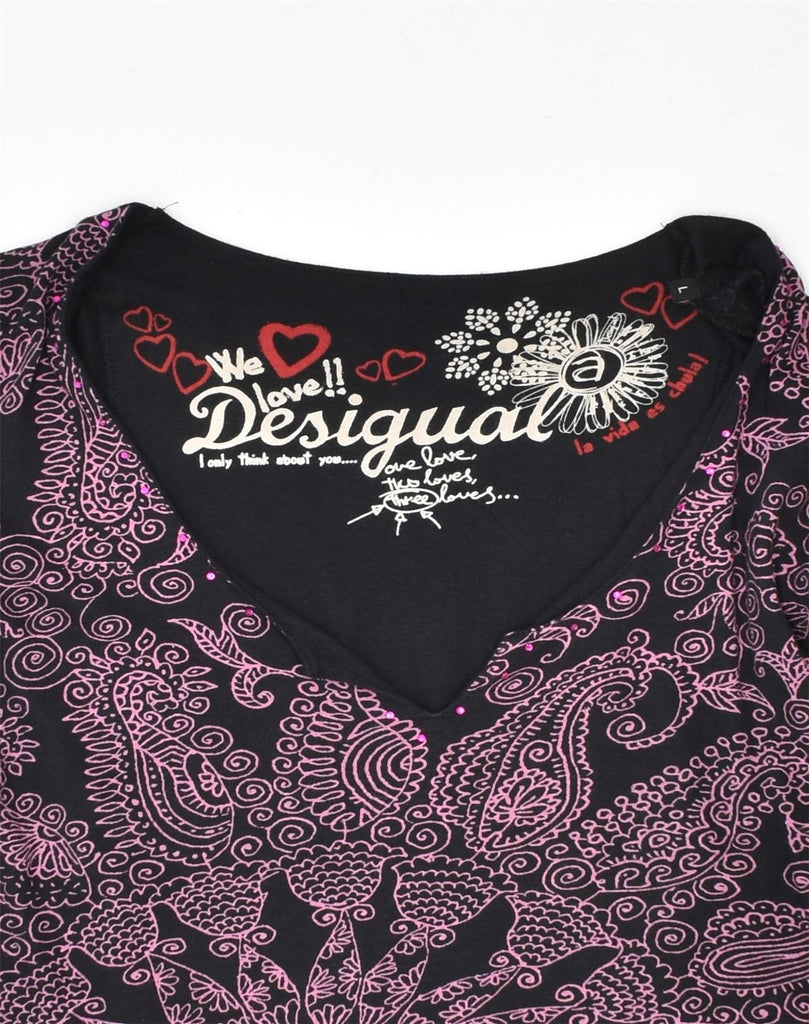 DESIGUAL Womens Graphic Asymmetric Tunic Dress UK 14 Large Black Ikat | Vintage Desigual | Thrift | Second-Hand Desigual | Used Clothing | Messina Hembry 