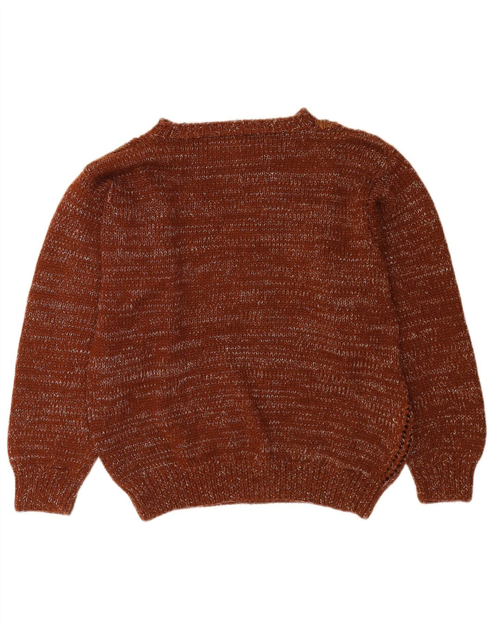 Vintage Womens Crew Neck Jumper Sweater UK 14 Medium Brown Patchwork