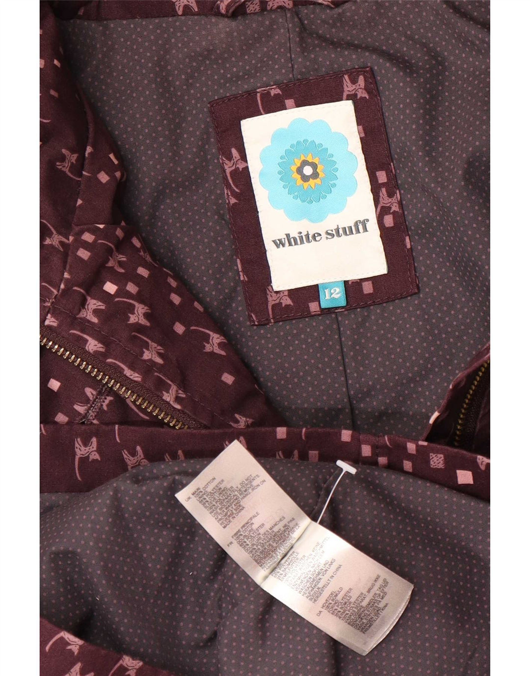 White Stuff Womens Abstract Pattern Raincoat UK 12 Medium Burgundy Cat