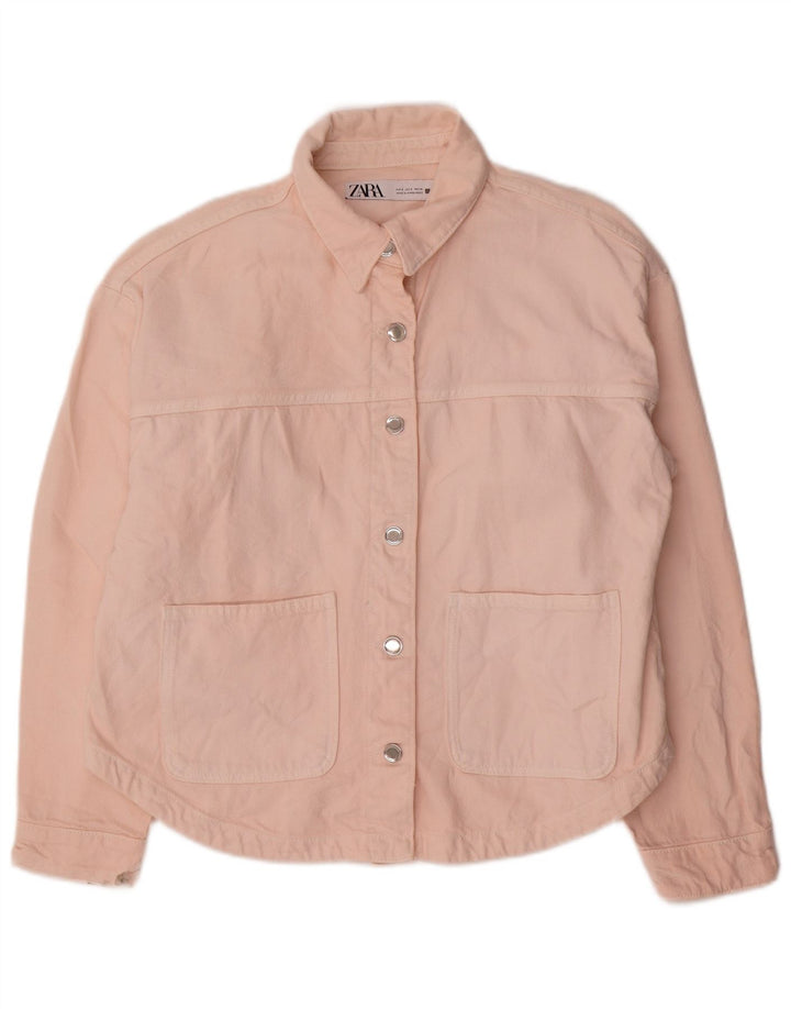 Zara Womens Oversized Denim Jacket UK 10 Small Pink Cotton