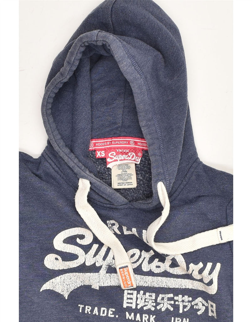 SUPERDRY Womens Graphic Hoodie Jumper UK 6 XS Navy Blue Cotton | Vintage Superdry | Thrift | Second-Hand Superdry | Used Clothing | Messina Hembry 