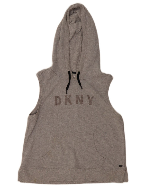 Dkny Womens Graphic Sleeveless Hoodie Jumper UK 16 Large Grey Flecked