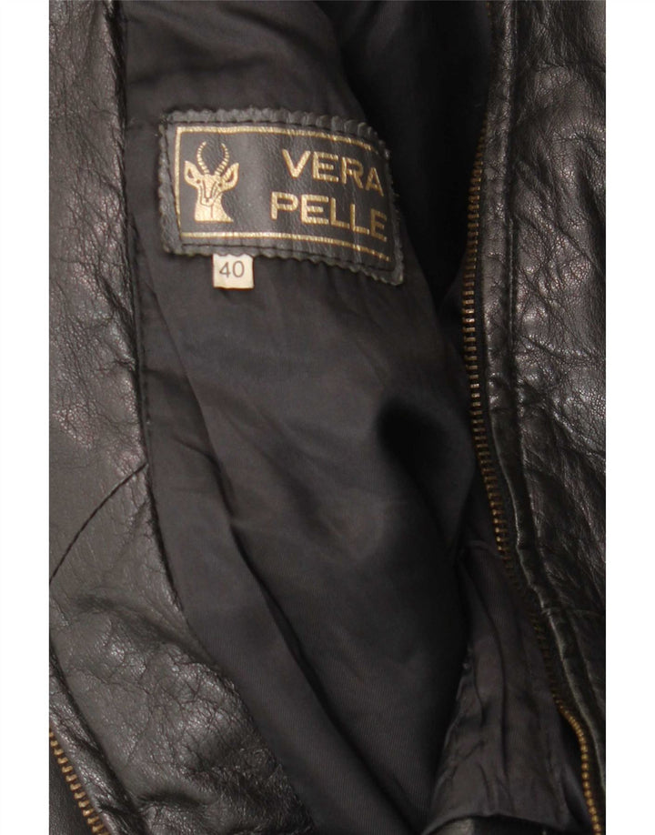 Vintage Womens Loose Fit Leather Jacket IT 40 Small Black
