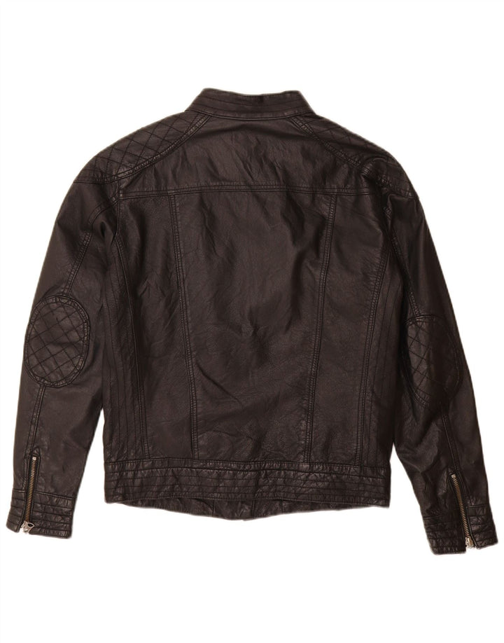 PEPE Jeans Womens Leather Biker Jacket UK 14 Medium Black Leather