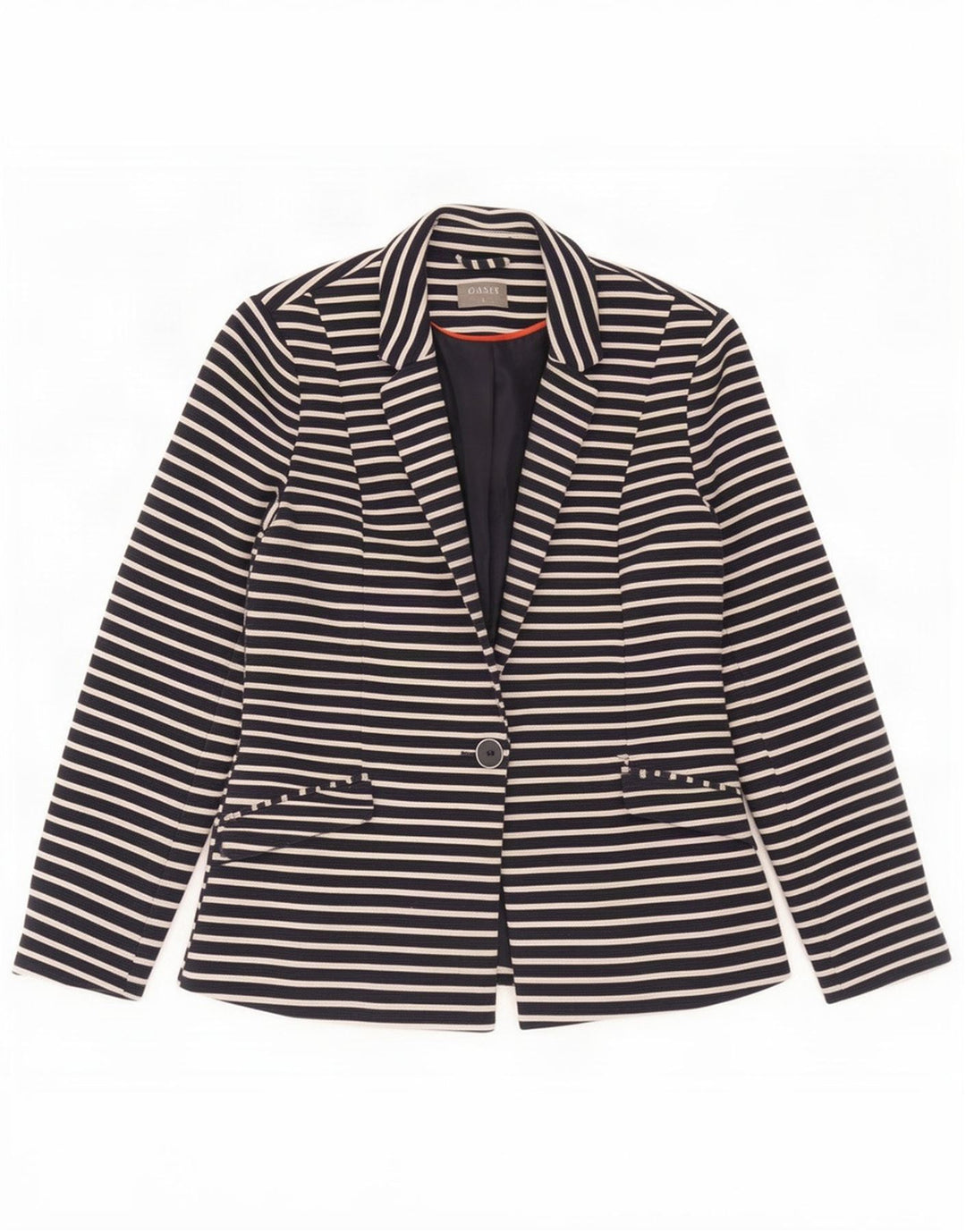 Oasis Womens 1 Button Blazer Jacket UK 8 Small Navy Blue Striped Polyester