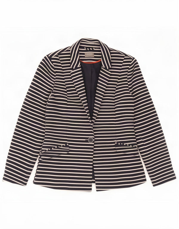 Oasis Womens 1 Button Blazer Jacket UK 8 Small Navy Blue Striped Polyester