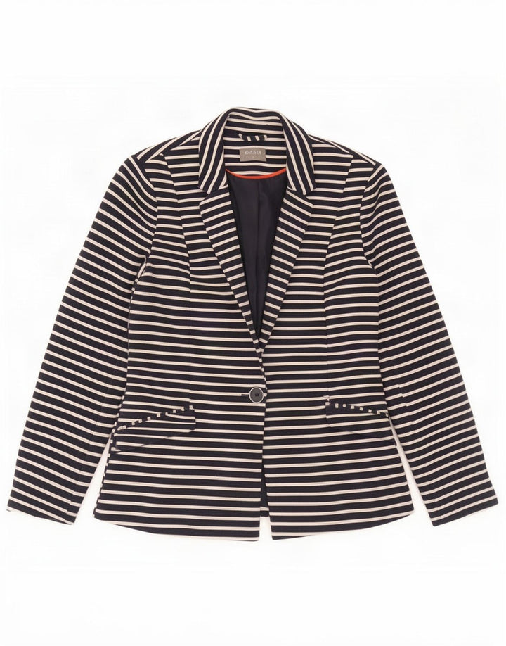 Oasis Womens 1 Button Blazer Jacket UK 8 Small Navy Blue Striped Polyester