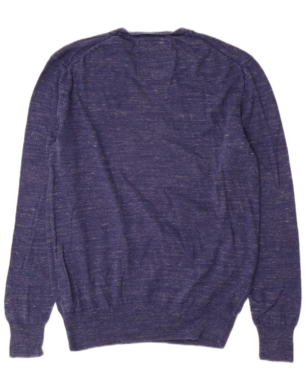 Superdry Mens Crew Neck Jumper Sweater Large Navy Blue Flecked Cotton