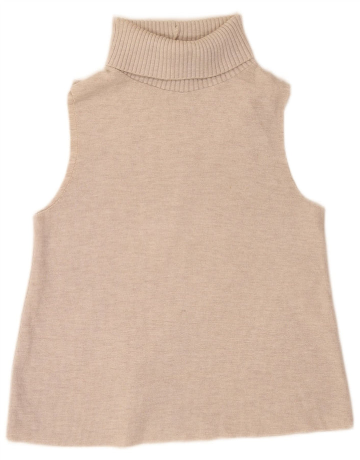 Zara Womens Roll Neck Vest Top UK 12 Medium Beige