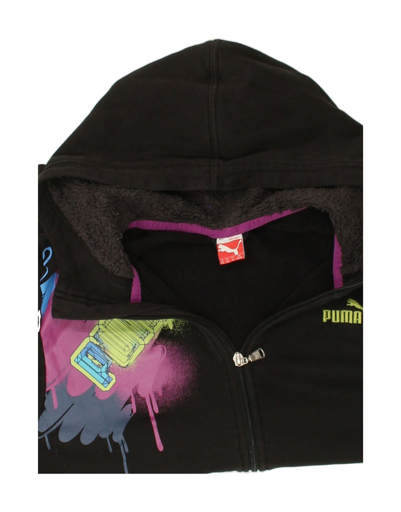 PUMA Girls Graphic Zip Hoodie Sweater 15-16 Years Black Cotton | Vintage Puma | Thrift | Second-Hand Puma | Used Clothing | Messina Hembry 