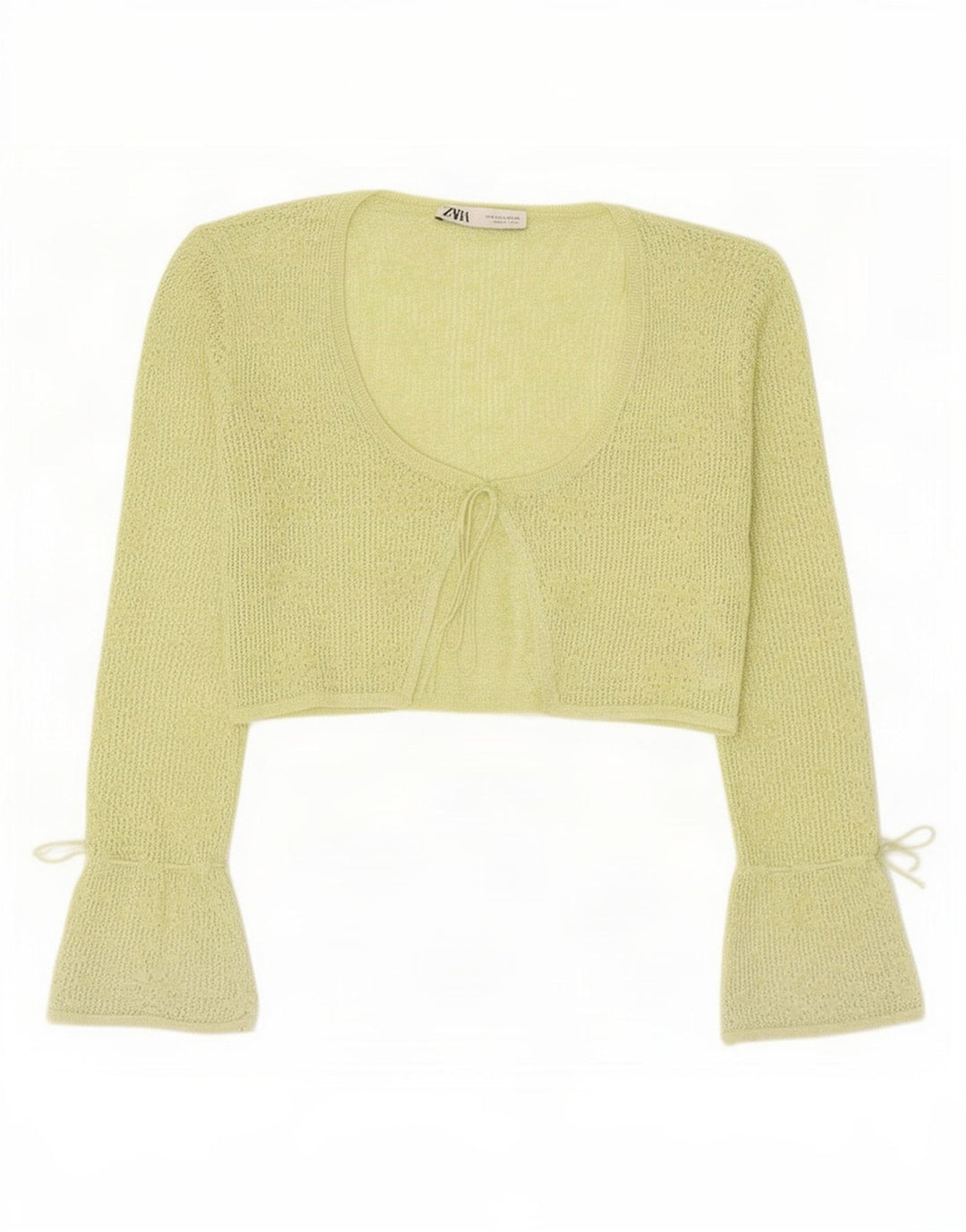 Zara Womens Crop Cardigan Top UK 12 Medium Green Polyester