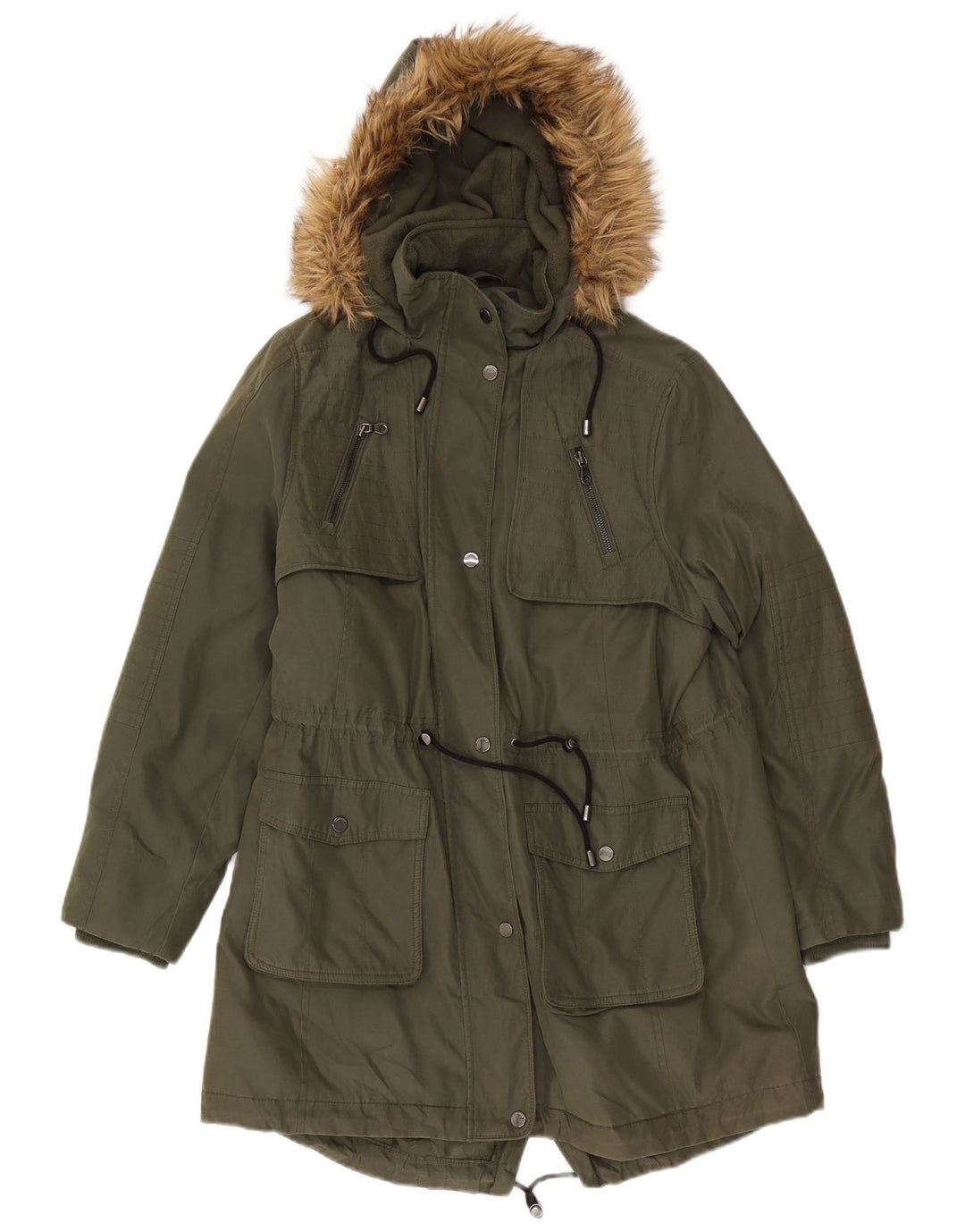 Marks & Spencer Womens Hooded Parka Jacket UK 16 Large Khaki Polyester