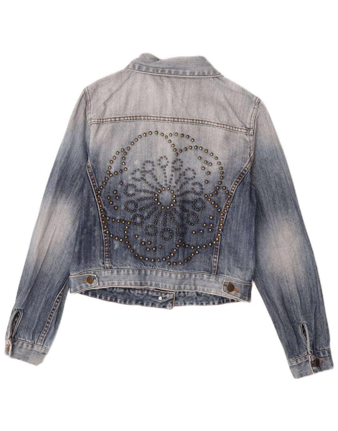Naf Naf Womens Denim Jacket UK 12 Medium Blue Floral Cotton