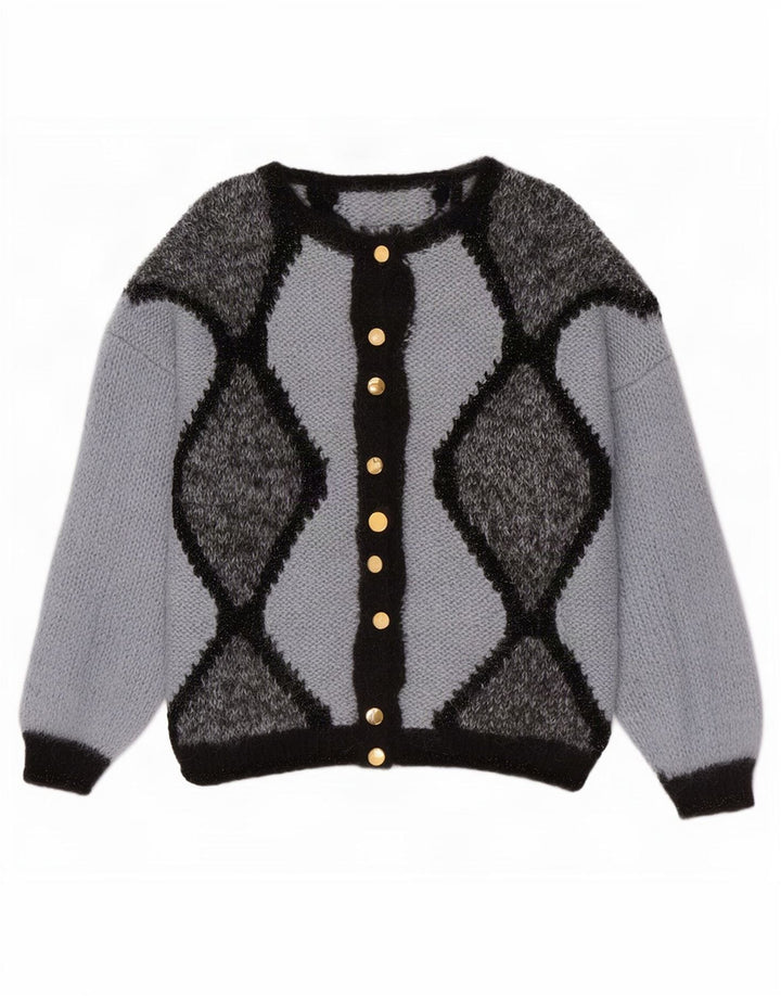 Vintage Womens Cardigan Sweater UK 16 Large Blue Argyle/Diamond