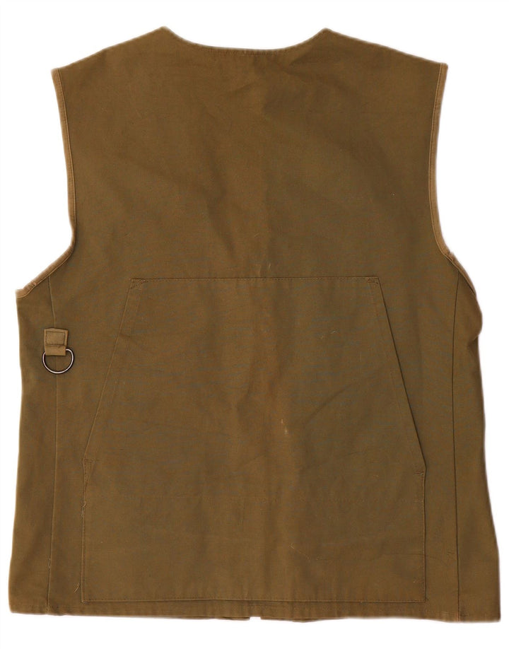Vintage Mens Graphic Utility Gilet UK 36 Small Khaki