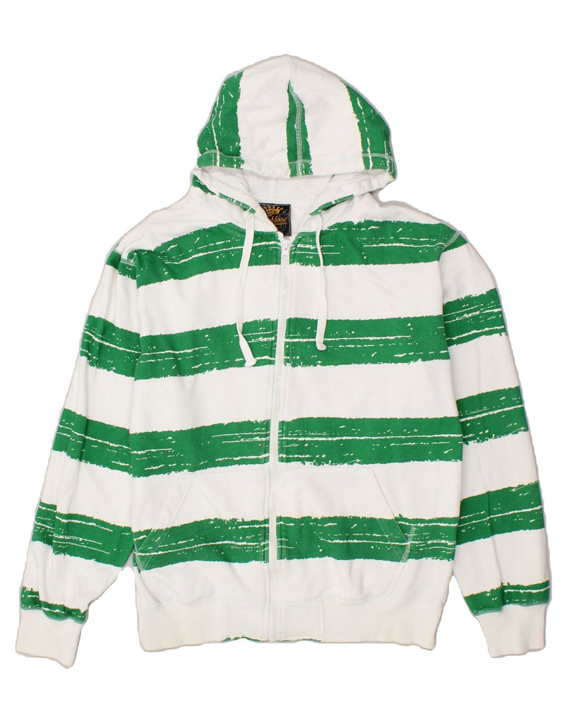 FISHBONE Mens Zip Hoodie Sweater Large White Striped Cotton Vintage Fishbone and Second-Hand Fishbone from Messina Hembry 