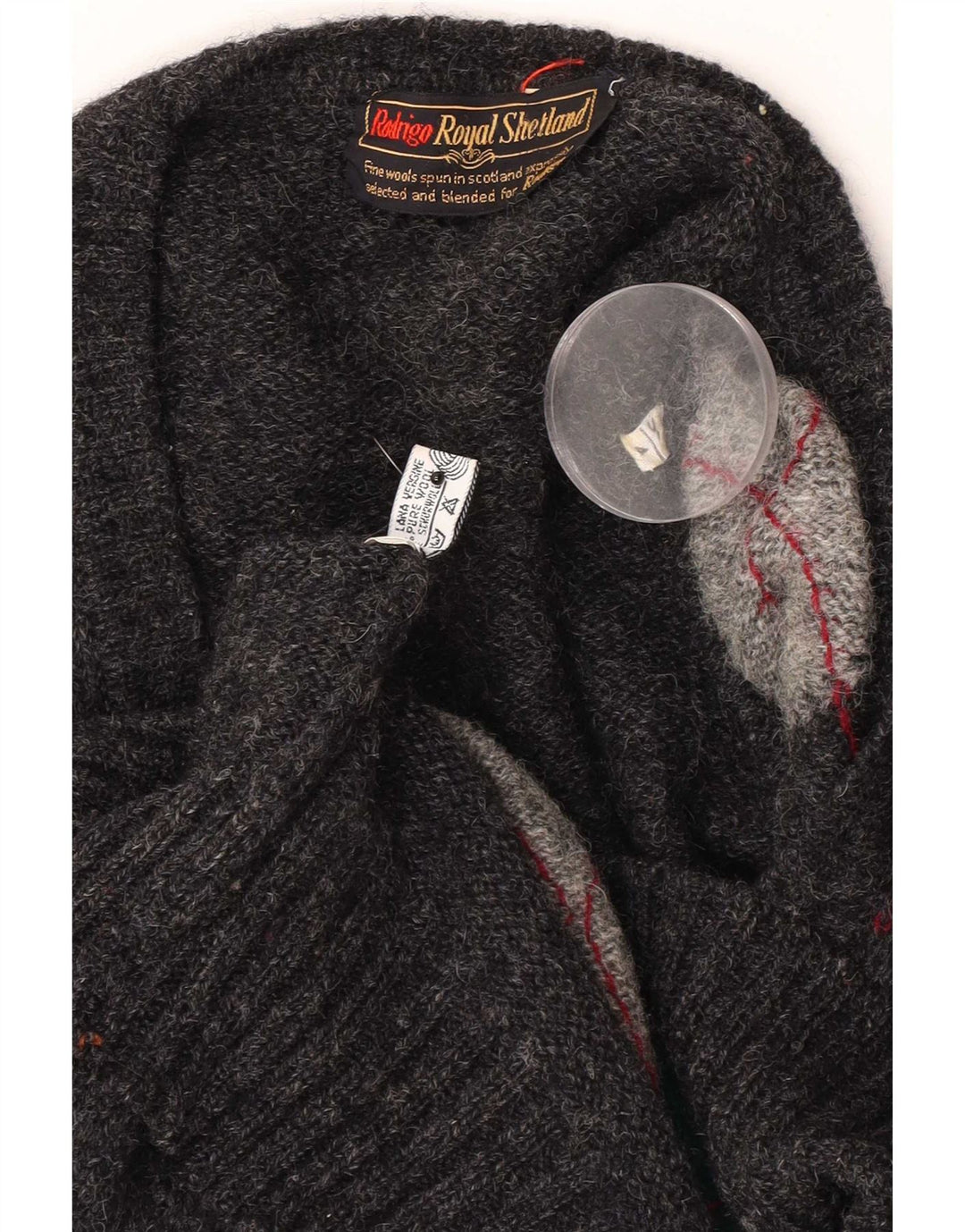 Rodrigo Mens V-Neck Jumper Sweater Large Grey Argyle/Diamond Wool