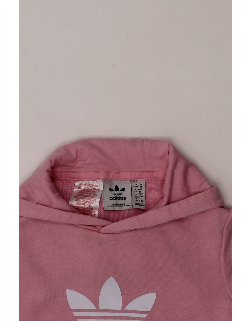 ADIDAS Girls Graphic Hoodie Jumper 2-3 Years Pink Cotton Vintage Adidas and Second-Hand Adidas from Messina Hembry 