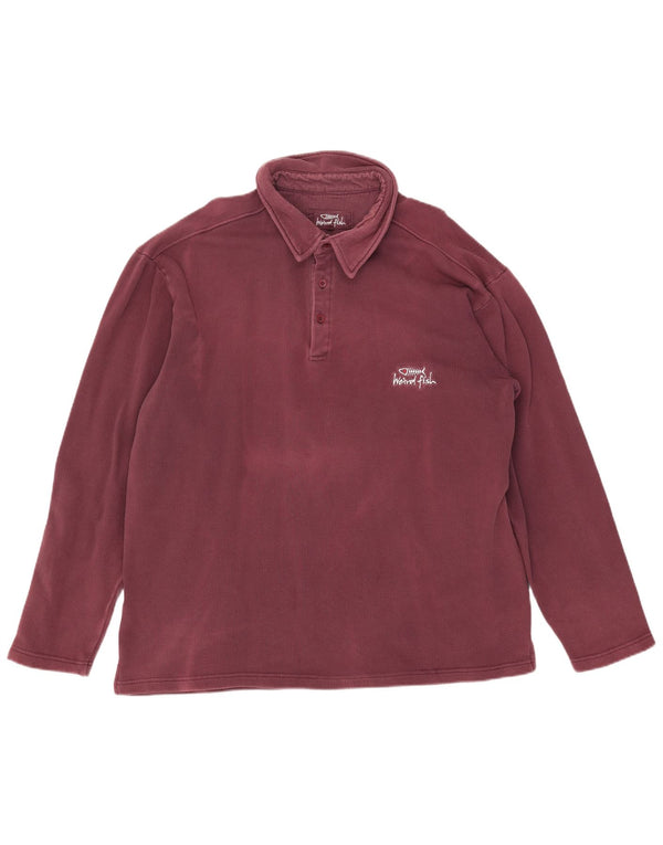 Weird Fish Mens Long Sleeve Rugby Polo Shirt XL Burgundy Cotton
