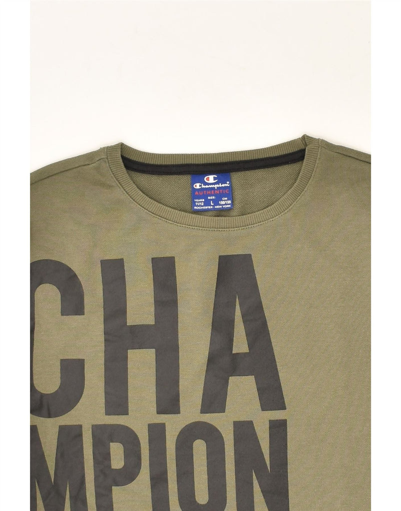 CHAMPION Boys Graphic Top Long Sleeve 11-12 Years Large  Khaki Cotton | Vintage Champion | Thrift | Second-Hand Champion | Used Clothing | Messina Hembry 