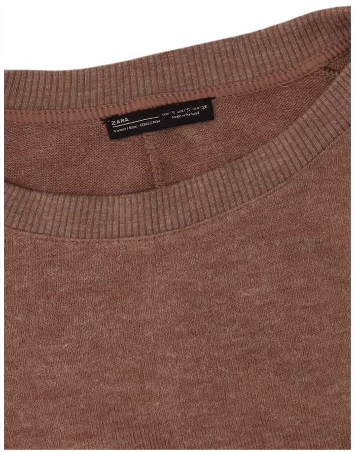 Zara Womens Oversized Ruffle Boat Neck Jumper Sweater UK 10 Small Brown