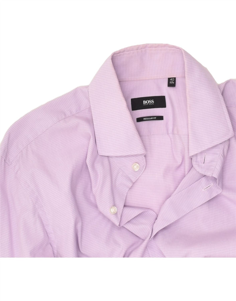 HUGO BOSS Mens Regular Fit Shirt Size 40 15 1/2 Medium Purple Striped | Vintage Hugo Boss | Thrift | Second-Hand Hugo Boss | Used Clothing | Messina Hembry 