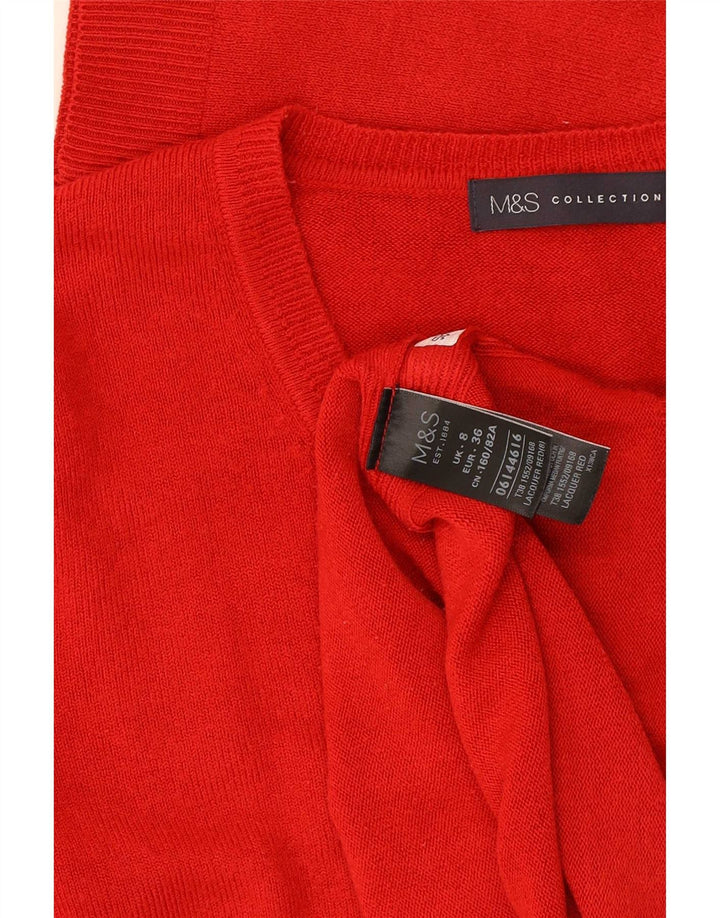 Marks & Spencer Womens V-Neck Jumper Sweater UK 8 Small Red Acrylic