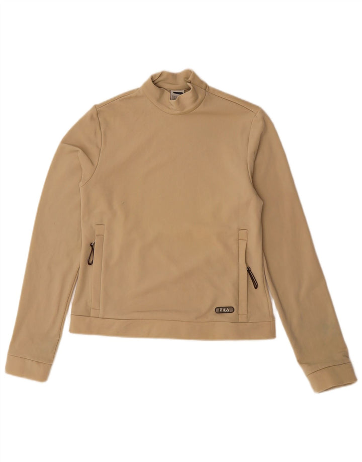 Fila Womens Zip Neck Sweatshirt Jumper UK 10 Small Beige