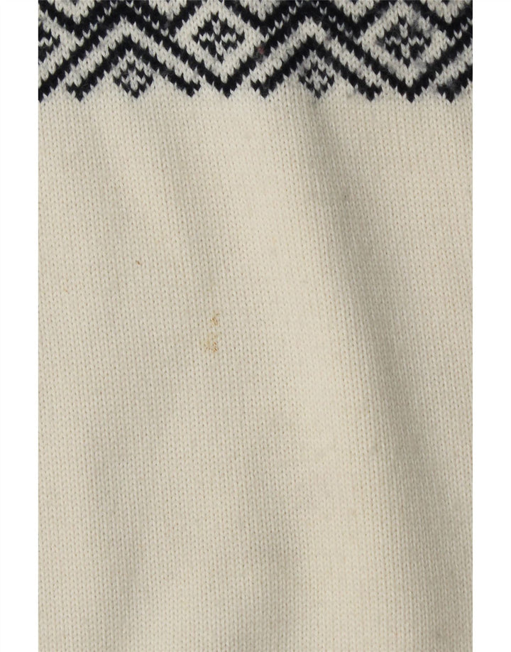 KAMA Mens Zip Neck Jumper Sweater Medium White Fair Isle Wool