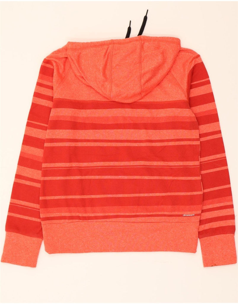 ADIDAS Womens Climawarm Hoodie Jumper UK 14 Medium Pink Striped Polyester Vintage Adidas and Second-Hand Adidas from Messina Hembry 