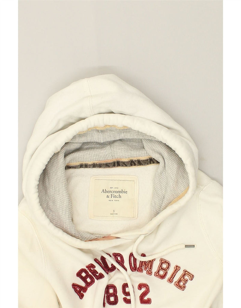 ABERCROMBIE & FITCH Womens Graphic Hoodie Jumper UK 10 Small Off White | Vintage Abercrombie & Fitch | Thrift | Second-Hand Abercrombie & Fitch | Used Clothing | Messina Hembry 