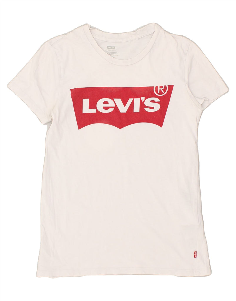 LEVI'S Womens Graphic T-Shirt Top UK 2 2XS White Cotton | Vintage Levi's | Thrift | Second-Hand Levi's | Used Clothing | Messina Hembry 