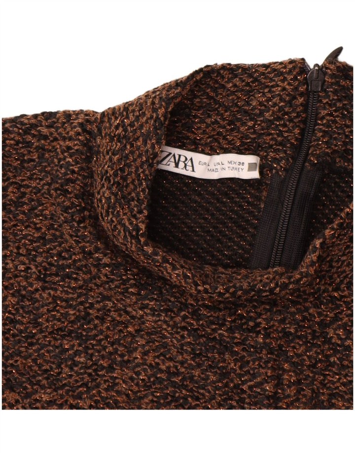 ZARA Womens Blouse Top UK 14 Large Brown Polyester