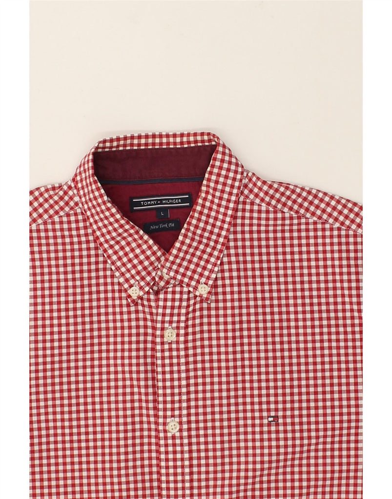 TOMMY HILFIGER Mens New York Fit Shirt Large Red Gingham Cotton | Vintage Tommy Hilfiger | Thrift | Second-Hand Tommy Hilfiger | Used Clothing | Messina Hembry 