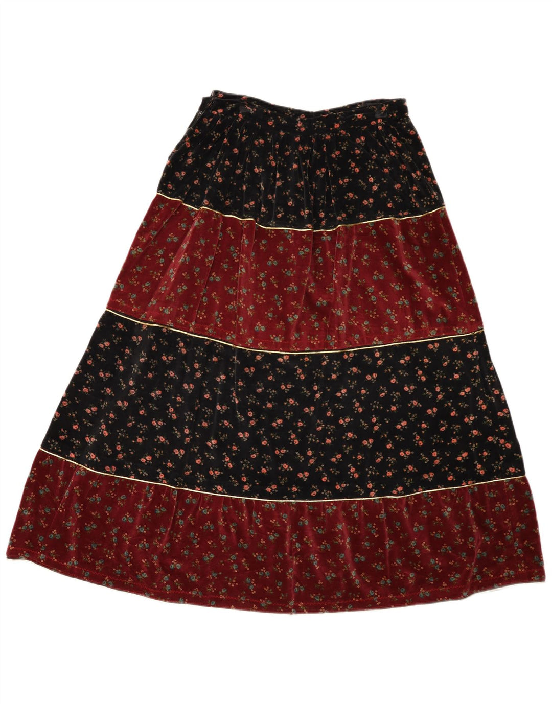 Vintage Womens Velvet Flared Skirt W30 Medium Red Floral
