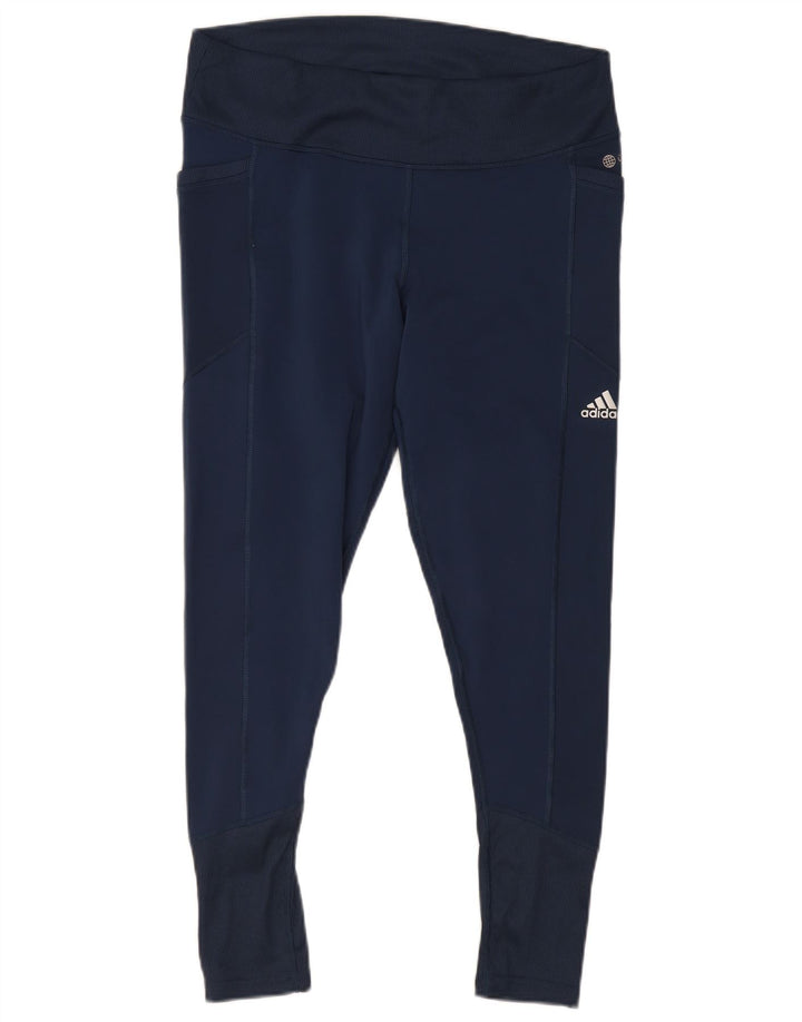 Adidas Womens Aeroready Leggings UK 16/18 Large Navy Blue Polyester