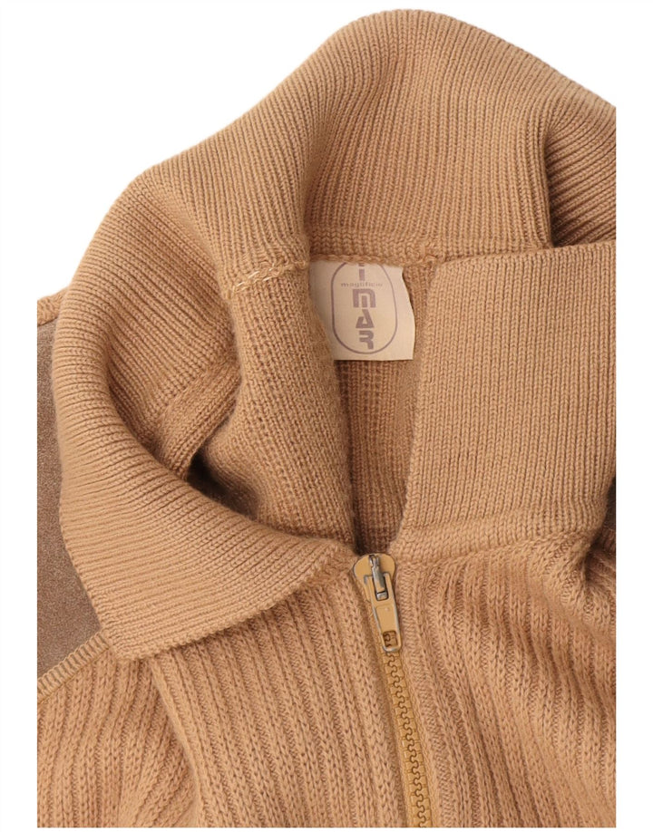 Vintage Womens Cardigan Sweater UK 12 Medium Brown Colourblock