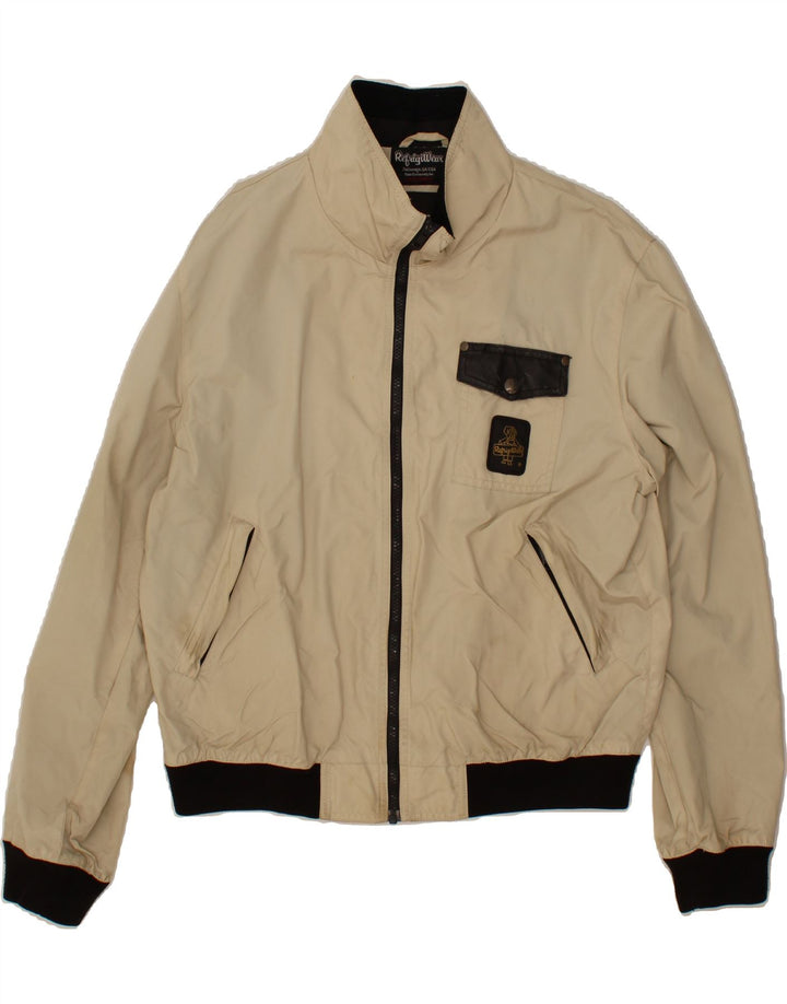 REFRIGIWEAR Mens Bomber Jacket UK 42 XL Beige Colourblock Polyester Vintage Refrigiwear and Second-Hand Refrigiwear from Messina Hembry 
