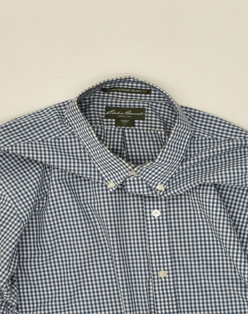 EDDIE BAUER Mens Wrinkle Resistant Relaxed Fit Shirt XL Navy Blue Gingham | Vintage Eddie Bauer | Thrift | Second-Hand Eddie Bauer | Used Clothing | Messina Hembry 