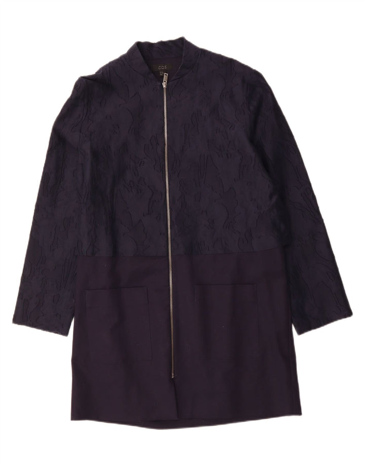 COS Womens Overcoat EU 40 Medium Navy Blue Camouflage Cotton