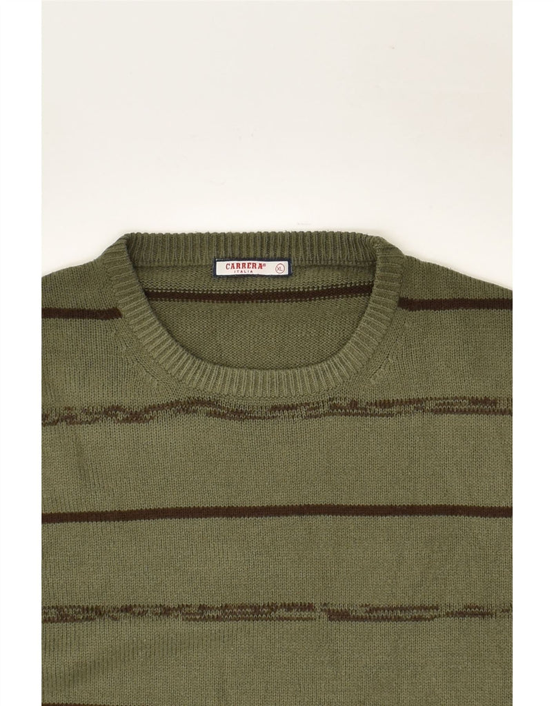 CARRERA Mens Crew Neck Jumper Sweater XL Khaki Striped Acrylic | Vintage Carrera | Thrift | Second-Hand Carrera | Used Clothing | Messina Hembry 