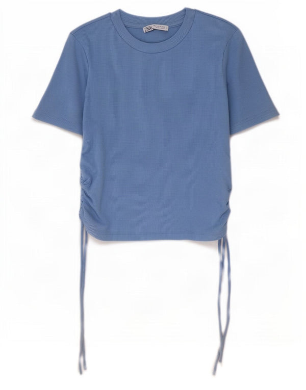 Zara Womens Crop Blouse Top UK 12 Medium Blue Polyester