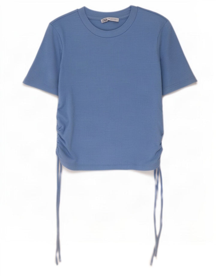 Zara Womens Crop Blouse Top UK 12 Medium Blue Polyester