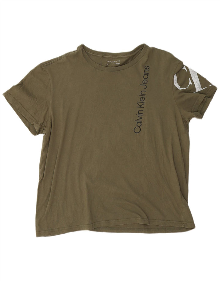 CALVIN KLEIN JEANS Mens Graphic T-Shirt Top Large Khaki Cotton