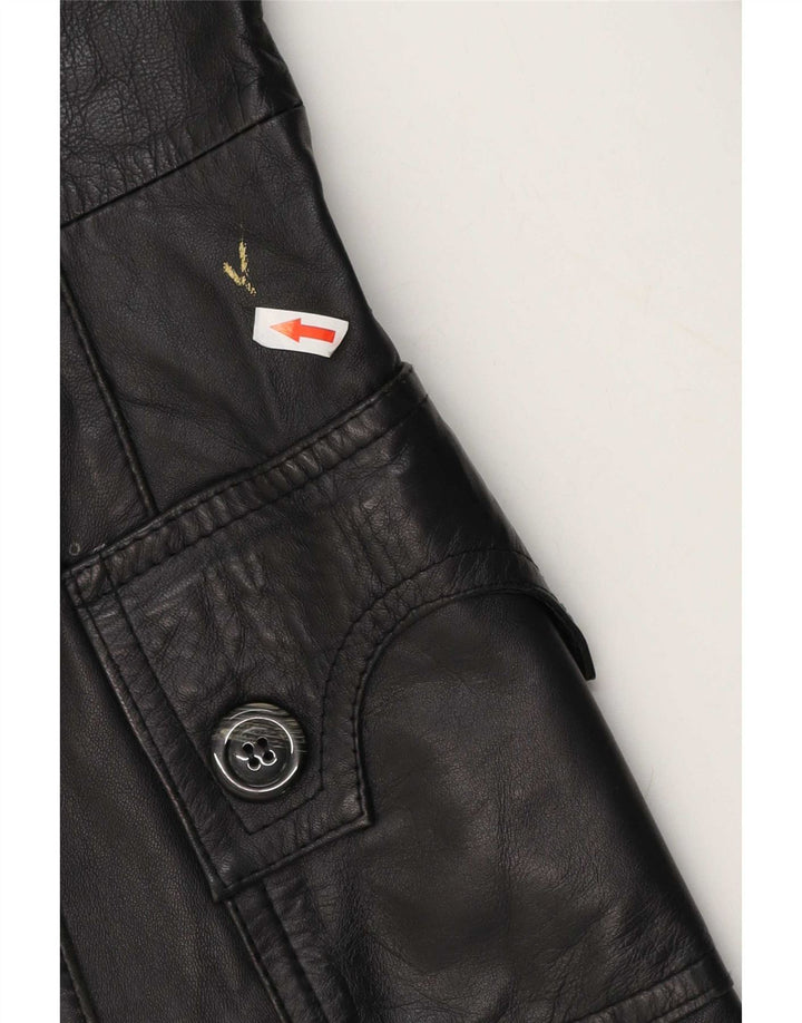 Vintage Womens Leather Coat UK 10 Small Black