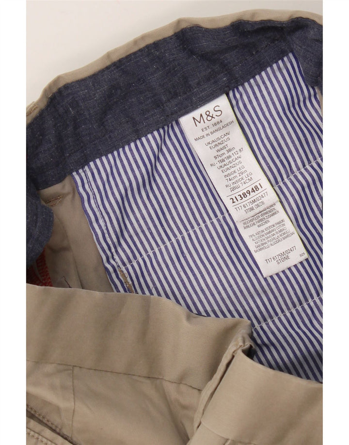 Marks & Spencer Mens Straight Suit Trousers W38 L29 Beige Cotton