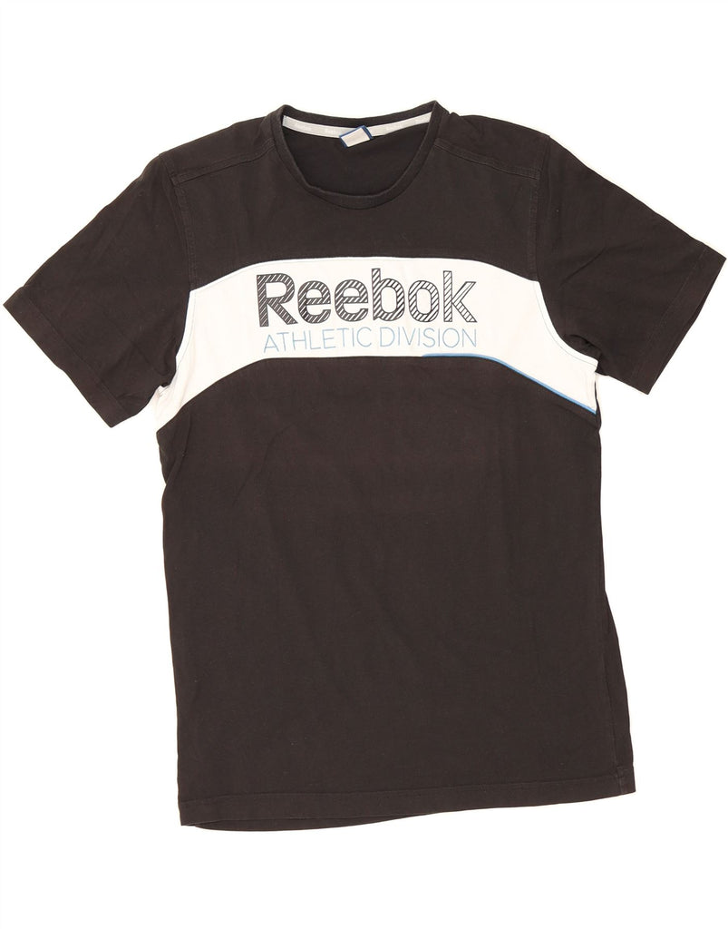 REEBOK Mens Graphic T-Shirt Top Medium Black Colourblock Cotton Vintage Reebok and Second-Hand Reebok from Messina Hembry 