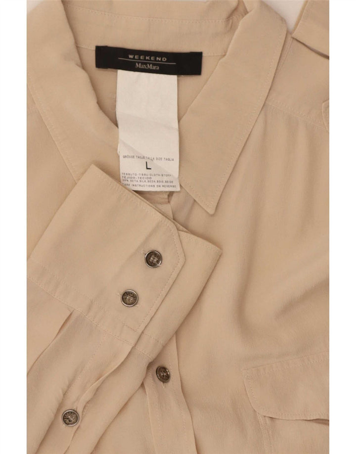 Max Mara Womens Long Sleeve Military Shirt Large Beige Silk
