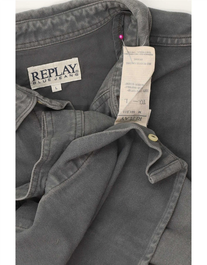 Replay Mens Denim Shirt Large Grey Cotton
