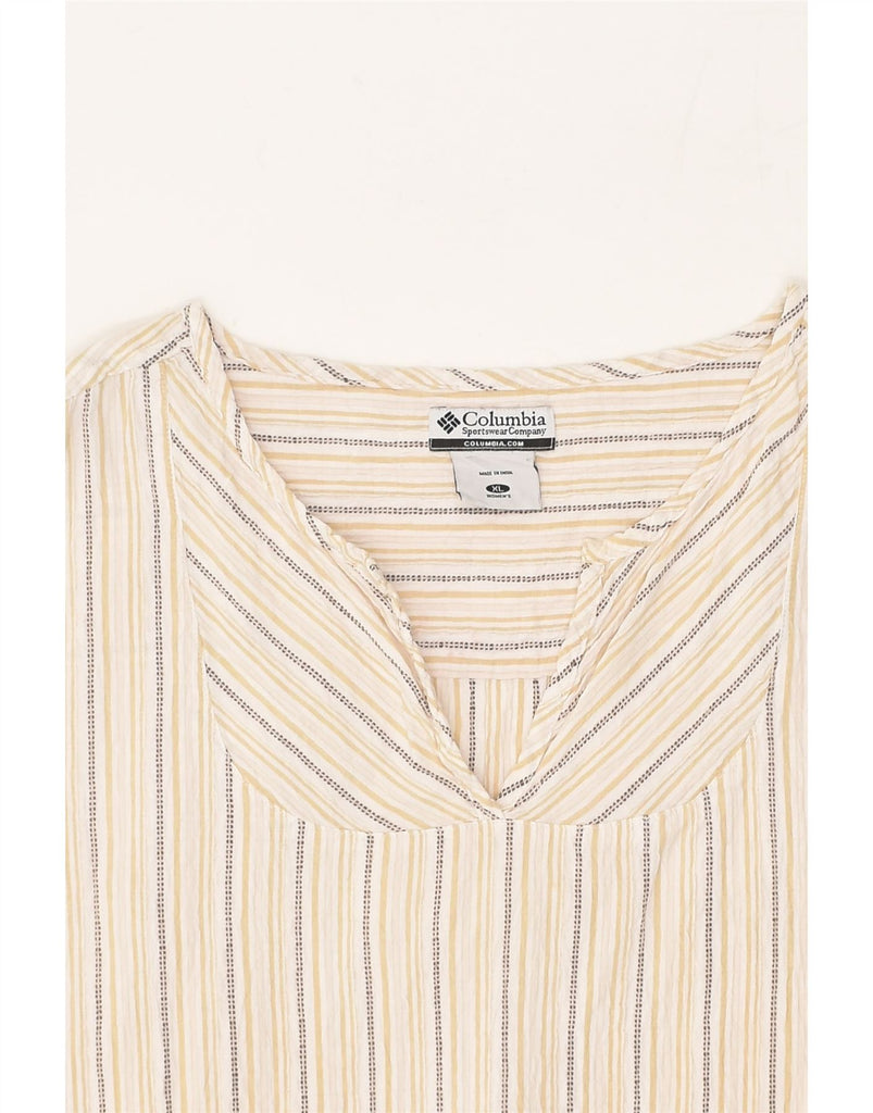 COLUMBIA Womens Loose Fit Blouse Top UK 18 XL Beige Striped Cotton | Vintage Columbia | Thrift | Second-Hand Columbia | Used Clothing | Messina Hembry 